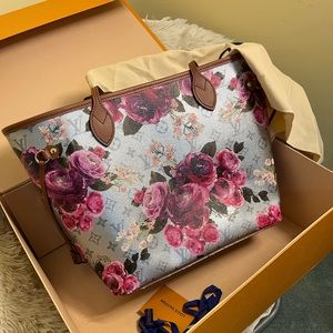 Louis Vuitton Limited Edition Garden Capsule Silver Floral Monogram Neverfull MM